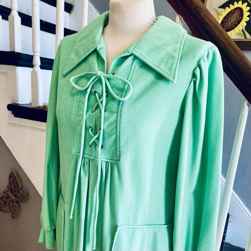 1970s Medieval Robin Hood Inspired Maxi Dress Fleece Lounge Hippie Boho Disco